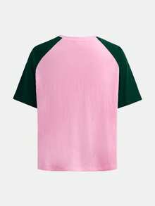 SHEIN 少女字母撞色宽松T恤，休闲日常时尚百搭街头风 - 彩色 - 查看 2