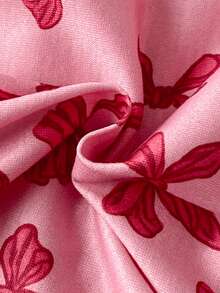 2 Pieces Tween Girl Round Neck Short Sleeve Shorts Summer Pink Cute Bow Print Pajamas Sleepwear Loungewear Set, Sweet Home Wear Casual Loose Fit - Pink - View 4