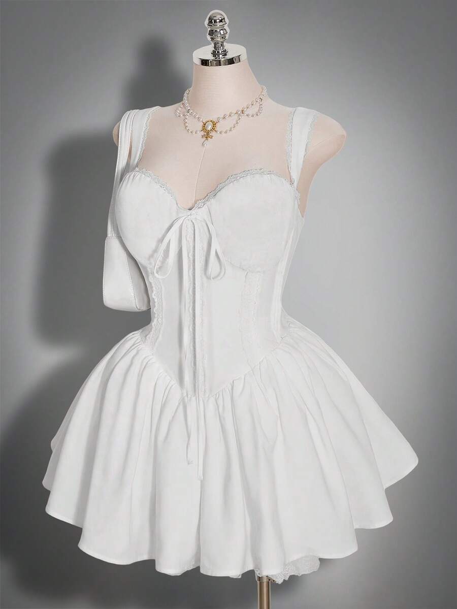 SHEIN ICON Đầm dự tiệc/hẹn hò thời trang ren xếp tầng dành cho nữ cỡ lớn - trắng - Xem 1