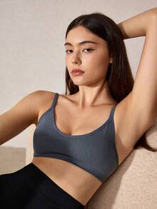 Veilyse 1pc Women's Solid Comfort Ribbed Seamless Wire-Free Bra - Dusty Blue - View 3