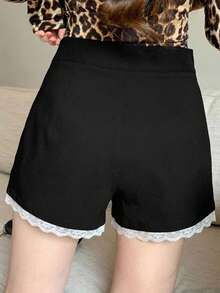 FRIFUL 女士夏季休闲蕾丝边短裤 - 黑色 - 查看 3