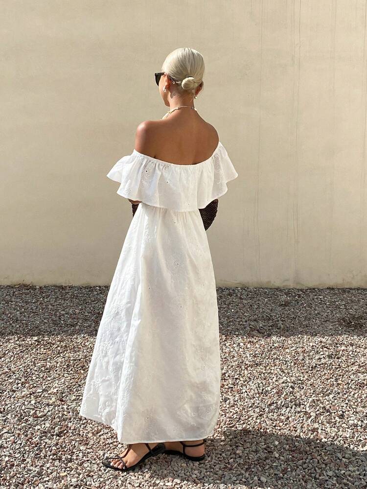 Casual Vacation Style Off Shoulder Mid-Length Dress For Women, Spring & Summer