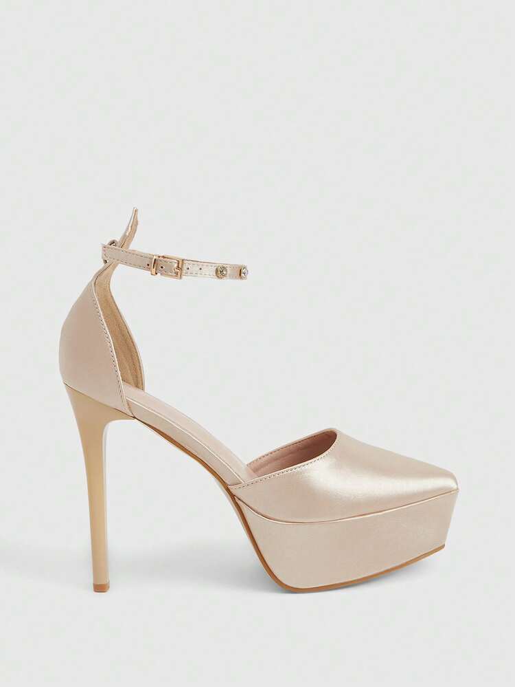 CUCCOO LuxiPop Spring And Summer New Style Fashionable Rhinestone-Encrusted Ankle Strap Structure Design Pointed Toe Wine Glass Heel High Heel Platform Waterproof Elegant And Sexy Apricot Color Plastic Material Women's High Heels Open-Toe Shoes Evening Dress Shoes Date Afternoon Tea Party Valentine's Day Elegant Outfit