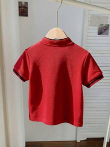 SHEIN Áo sơ mi cài cúc họa tiết hiệp sĩ cho bé trai, kiểu dáng thường ngày, thích hợp cho du lịch và dã ngoại. - Đỏ - Xem 2