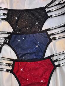 3pcs/Set Plus Size Women's Rhinestone Decor Hollow Sexy Panties LINGERIE PLUS SIZE FOR WOMEN,ADULT,HONEYMOON,HOT,DATE NIGHT,PLUS SIZE LINGERIE,PLUS SIZE LINGERIE CURVE,CURVE LINGERIE,SEXY LINGERIE,CURVE LINGERIE SET, SEXY OUTFIT - Multicolor - View 7
