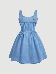 Sweetra Women's Short Denim Dress, Vintage Spaghetti Strap Casual Blue Dress Plus Size Spring&Summer - Light Wash - View 2