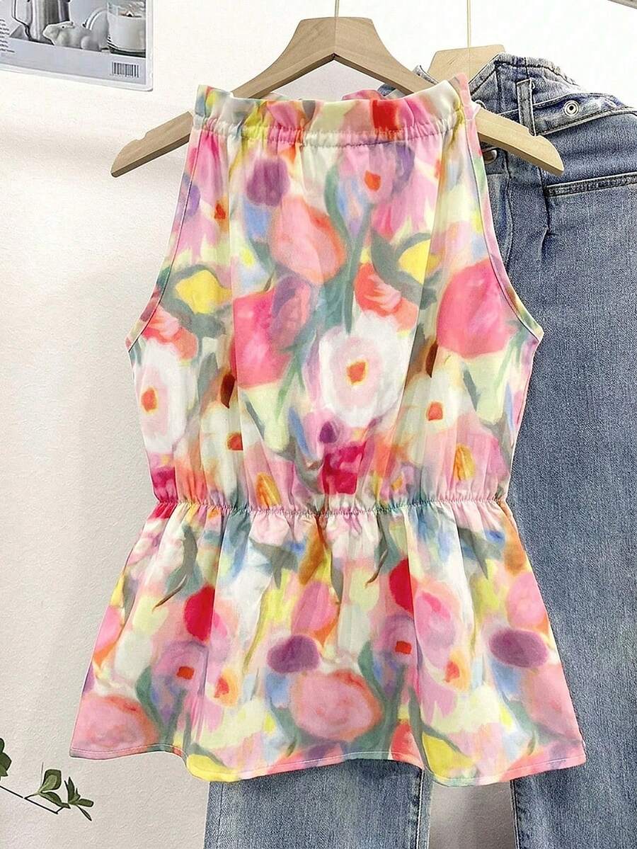 Airaco Women's Floral Print Pleated Casual Versatile Daily Wear Top - Multicolor - View 1