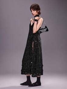 ROMWE Grunge Punk Túi đeo vai nữ cá tính, đính đinh tán, dây đeo bằng acrylic - Túi xách phong cách đường phố hiện đại, thích hợp cho sử dụng hàng ngày, lý tưởng cho buổi hẹn hò ngày Valentine. - Gương màu đen - Xem 7
