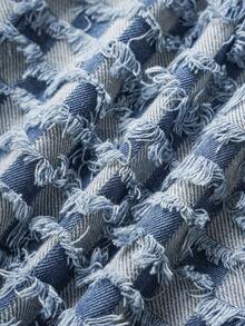 Manfinity Joysei Pantalones de mezclilla con estampado de cuadros y flecos, con cordón para hombre - Azul - Ver 4