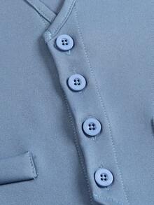 SHEIN 3pcs Tween Boy Solid Color Minimalist Design Suit Set: Jacket + Pants + Vest, No Accessories, Suitable For Birthday Party, Wedding, Prom, Graduation - Blue - View 8