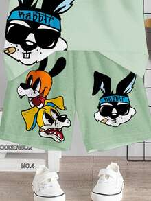 2pcs/Set Kaos Lengan Pendek dan Celana Pendek Kasual Minimalis Motif Kelinci Kartun untuk Anak Laki-Laki, Cocok untuk Musim Panas - MultiWarna - View 5