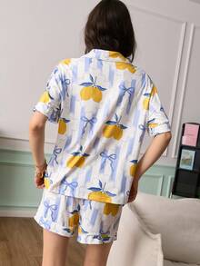 Chillnights 年轻时尚趣味活力柠檬条纹印花翻领开衫睡衣套装（女款） - 彩色 - 查看 2