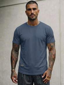 Manfinity VCAY Men Letter Patched Detail Tee, Summer - Dusty Blue - View 1