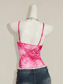 SHEIN ICON 女士碎花系带吊带背心，适合海滩度假和约会 - 粉色 - 查看 2