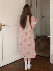 DAZY Floral Print Lace Ruffle Trim Sweet Women Nightgown - Dusty Pink - View 2