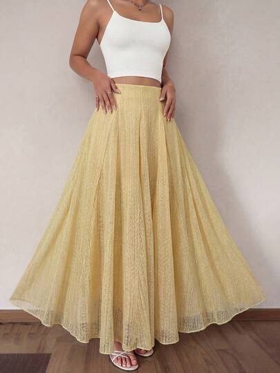 Modelyn 女士黄色蕾丝A字浪漫优雅半身裙，春夏款