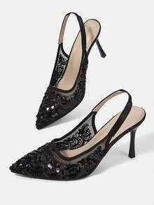 CUCCOO HITCHD Women's Fashionable & Elegant Commuting Rhinestone Bow Decor Pointed Toe Pumps - Black - View 6