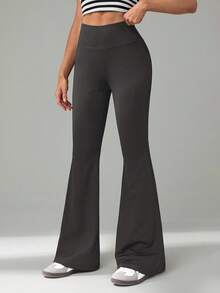SHEIN Tall 女士纯色休闲高腰喇叭裤 - 燧石 - 查看 5