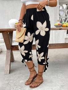 EMERY ROSE Plus Size High Waist Drawstring 7/8 Pants, Spring/Summer - Multicolor - View 7