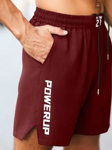Gym Rark Men's Letter Print Elastic Waist Pocket Sports Shorts, Gym - Burgundy - View 6