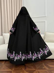 Yasmyna Women's Floral Embroidered Abaya - Purple - View 4