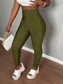 Slaydiva Mono de punto acanalado con cuello de halter, espalda descubierta y media cremallera, estilo minimalista básico y casual para mujer - A - Verde militar - Ver 6
