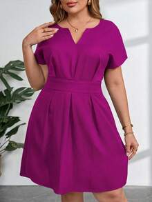 SHEIN Clasi 大码纯色V领系带优雅夏季连衣裙 - 中紫紅色 - 查看 3