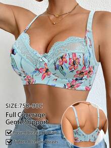 DesireSculpt 1pc Lace Patchwork Wireless Bra For Women - Multicolor - View 3