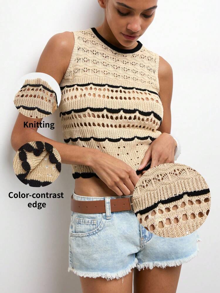 SHEIN Maija MAIJA Summer Floral Embroidered Short Sleeve Fitted Knit Top