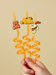 GARFIELD | SHEIN 3个可爱卡通图案吸管套，带吸管，礼品装 - 彩色 - 查看 5