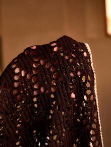 MOTF PREMIUM 半透明纹理镂空V领喇叭袖撞色轻薄度假罩衫连衣裙 - 棕色 - 查看 7