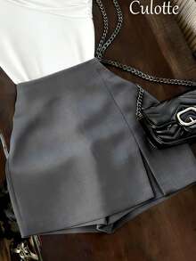 Franclia Bộ đồ cơ bản 2 món: Áo trắng ôm sát cổ tròn không tay + Quần ống rộng xẻ eo màu xám. - Nhiều màu - Xem 3