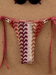 Swim Vcay Conjunto de traje de baño informal de verano con parte superior de triángulo sin tirantes de punto jacquard y Bottom tipo tanga para mujer - Multicolor - Ver 5