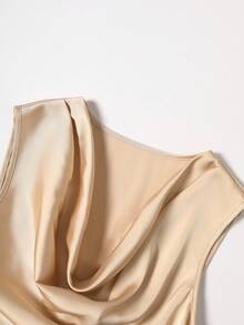 GlowEve Blusa elegante y de lujo de nueva llegada para mujer, con diseño de cuello fruncido, acabado brillante y versátil, adecuada para el uso diario y eventos de vacaciones - Champán - Ver 4