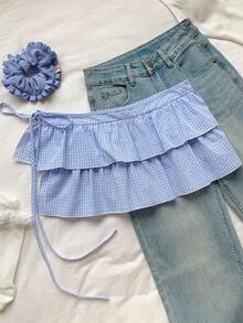 Comfortcana 女士格子百褶休闲百搭日常迷你裙 - 藍色 - 查看 8