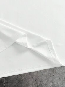 EASEVO 男士休闲宽松短袖T恤，加大码白色刺绣立领 - 白色 - 查看 8