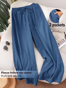 CosyJoli 大码女装春夏新款商务休闲沙滩装，情人节时尚通勤优雅紫色莲藕粉色阔腿裤，带口袋。沙滩度假装，薰衣草色大学生装，情人节服装，邮轮装，夏季宽松女裤 - 霧霾藍 - 查看 1