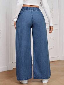EMERY ROSE Plus Size Women Casual Versatile Elastic Waist Baggy Jeans - Medium Wash - View 2