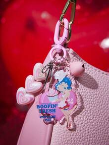 Betty Boop x SHEIN 1 Móc khóa hình chuông tình yêu màu hồng Betty Boop, mặt dây chuyền hình ngôi sao và nơ, phụ kiện nhỏ dễ thương cho túi xách. - Nhiều màu - Xem 4