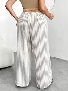 Enliva Pantalon ample et décontracté à rayures et jambes larges pour femmes en surpoids, pour les formes en pomme et arrondies - Nude - Voir 2