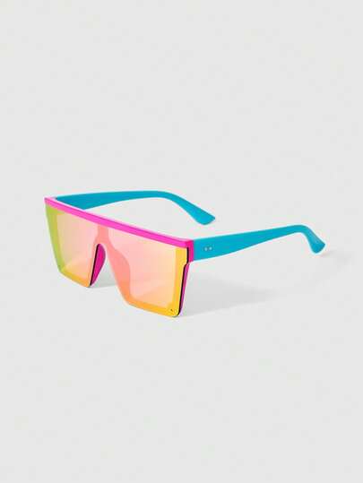 ROMWE Grunge Punk 1pc Retangle Rivet Frame Mirror Fashion Glasses, Unisex Fashion Eyewear For Street, Beach, Party, Travel, Gift, Women