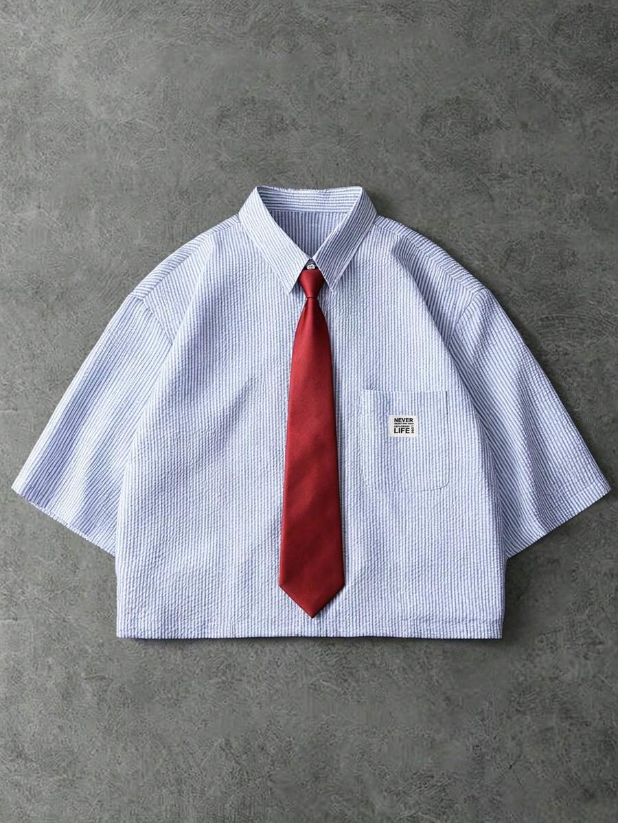 PAVTROS Men's Casual Striped Pocket Front Button Short Sleeve Shirt, Summer