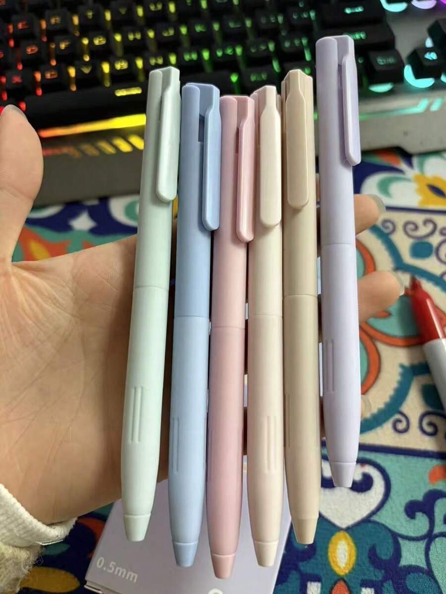 Set de 6 bolígrafos de gel de colores estéticos de Morandi, bolígrafos retráctiles con clic para estudiantes, diario y toma de notas - Multicolor - Ver 1
