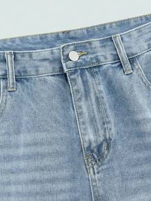 Modcrash 男士宽松休闲百慕大牛仔短裤，带口袋，百搭夏季牛仔短裤，复古美式，男女皆宜，宽松版型夏季服装——适合日常穿着和夏季度假穿着。 - 藍色 - 查看 3