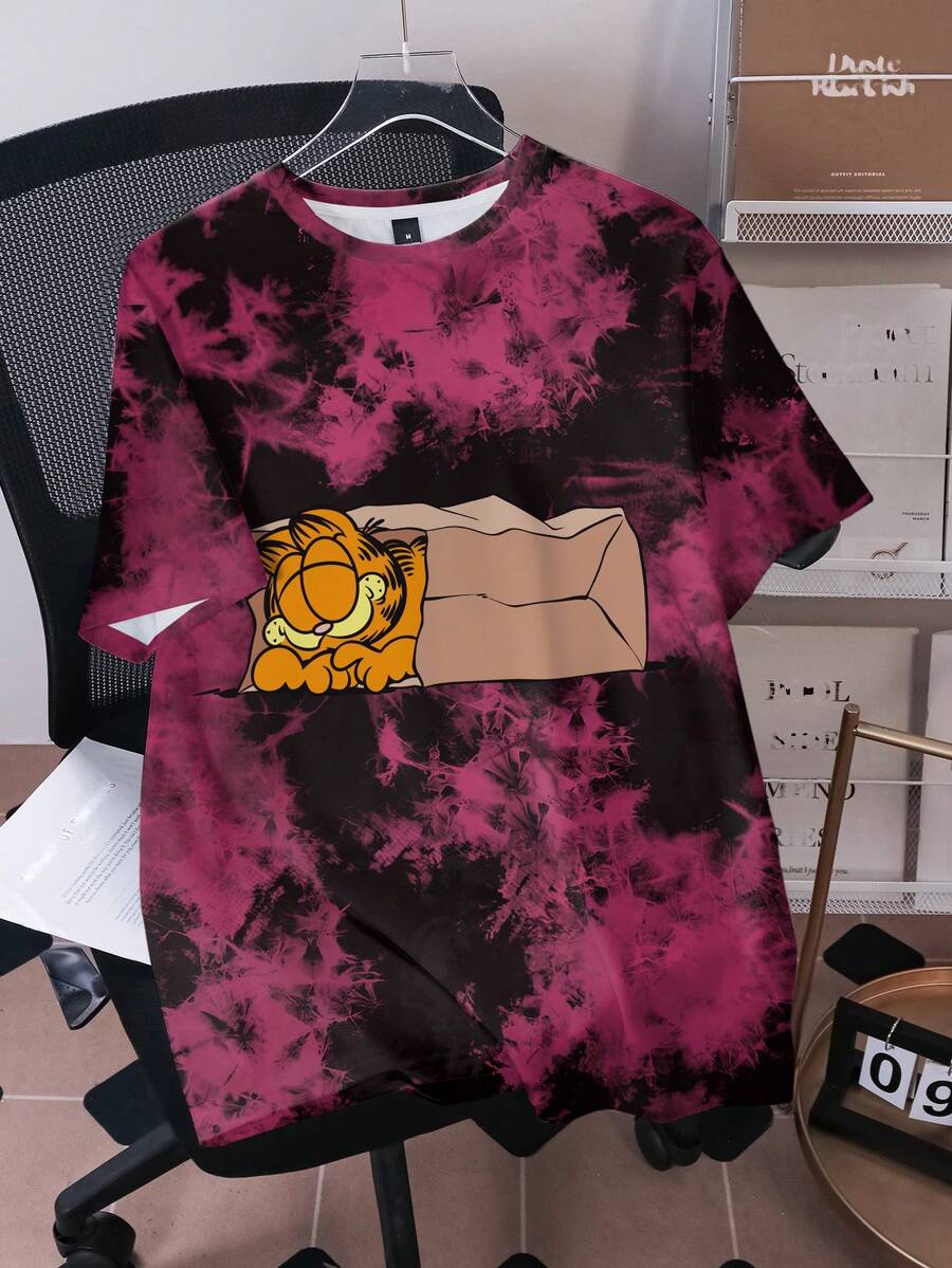 GARFIELD | SHEIN Áo thun nam cổ tròn tay ngắn kiểu tối giản, đa năng, thích hợp mặc hàng ngày. - trắng - Xem 1