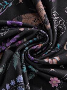 ROMWE Đầm ngắn nữ kiểu Gothic họa tiết hoa và da rắn, dây mảnh, buộc dây, vạt bất đối xứng. - Nhiều màu - Xem 4