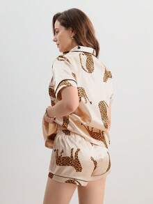 Hourtrue Bộ đồ ngủ lụa in họa tiết động vật báo - Rượu sâm banh - Xem 2