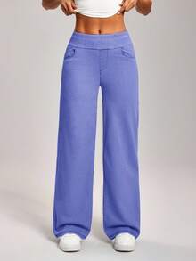 Flexra Quần jeans ống rộng thoải mái, đa năng dành cho nữ cỡ lớn, thích hợp mặc hàng ngày. - Màu tím hoa cà - Xem 7