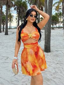 SHEIN SXY 女士扎染金属海星装饰镂空迷你连衣裙，度假 - 彩色 - 查看 4
