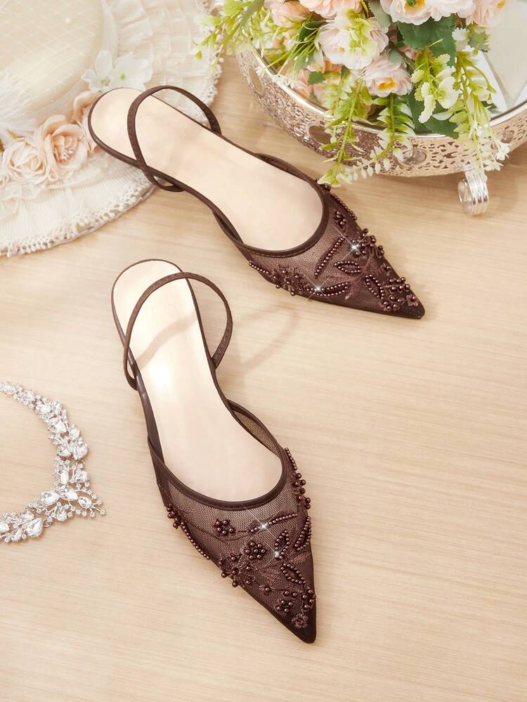 CUCCOO HITCHD Women Shoes Spring And Summer New Women's Flat-Soled Shoes Elegant Pointed Toe Low Vamp Bevel Heel Low-Heeled Shoes Women's Black Mesh Yarn Breathable And Thin Temperament Shoes Banquet Commuting Dating Versatile Comfortable Not Tired Feet Workplace OL Style Advanced Women's Shoes